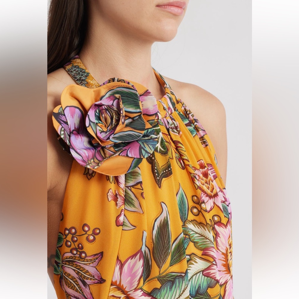NWT FARM Rio Wonderful Bouquet Halter Maxi Dress Sz Large ORANGE - Picture 3 of 9